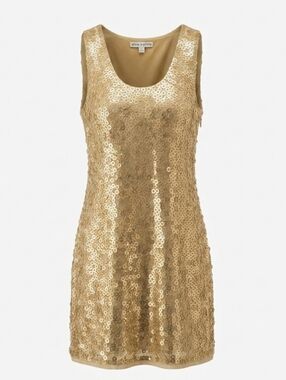 Alice + Olivia 100% Silk Lined Gold Sequin Mini Shift Dress